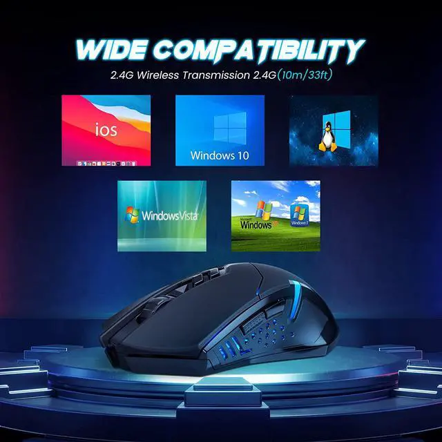 Alt view image 6 of 7 - RGB Wireless Gaming Mouse- USB Cordless PC Computer Mice with RGB Backlit, Ergonomic Silent Gamer Laptop Mouse with 7 Silent Click Buttons, 5 Adjustable DPI Plug & Play for PC, Windows, Mac (Black)