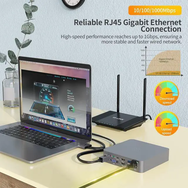 Alt view image 7 of 7 - for MacBook Pro Docking Station, 4K Triple Display for MacBook Pro HDMI Adapter 18 in 2 USB C Adapter for MacBook Pro Air Mac HDMI Dock USB C Dongle to Dual HDMI VGA 100WPD SD TF RJ45 6USB 3.5mm Audio