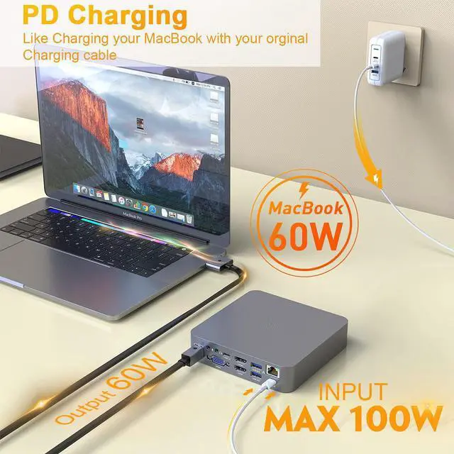 Alt view image 5 of 7 - for MacBook Pro Docking Station, 4K Triple Display for MacBook Pro HDMI Adapter 18 in 2 USB C Adapter for MacBook Pro Air Mac HDMI Dock USB C Dongle to Dual HDMI VGA 100WPD SD TF RJ45 6USB 3.5mm Audio