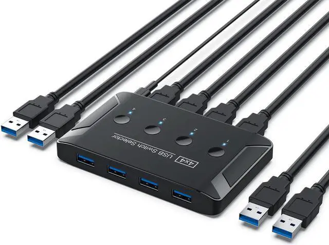 Main image of 4 in 4 Out USB3.0 KVM Switch Selector, 4 Computer Sharing 4 USB Devices USB 3.0 Switches Box for Mouse Keyboard Scanner Printer with Individual Switch Button