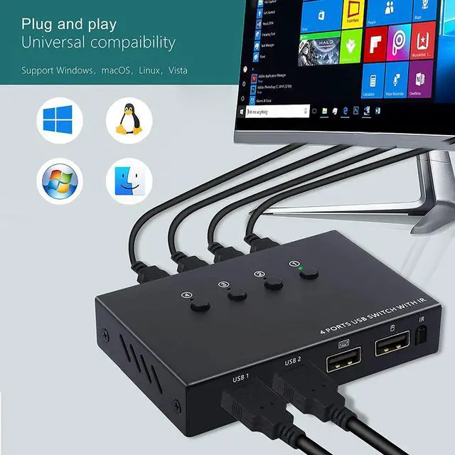 Alt view image 4 of 7 - USB Switch Selector, 4 Port KVM Switch 4 Computers Sharing 4 USB Devices,USB Peripheral Switcher Box for Keyboard Mouse Printer Scanner PC. with Remote Control and 4 USB Cables
