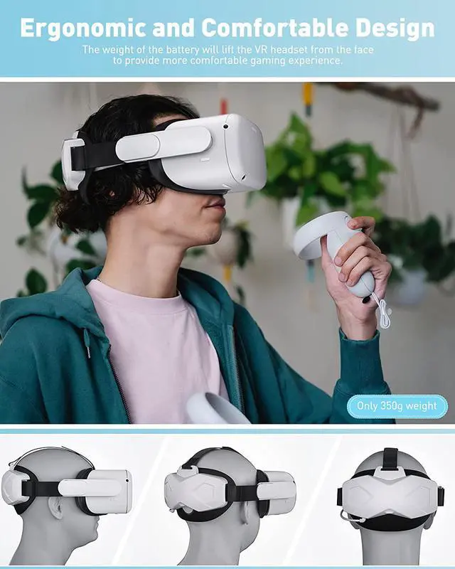Alt view image 3 of 7 - Battery Pack with Head Strap for Oculus Quest 2/1 & Meta Quest 2, 5000mAh Rechargeable Battery & Elite Strap for Enhanced Support and Extra Playtime
