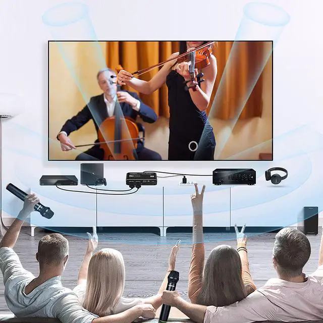 Alt view image 6 of 7 - 4K @60Hz eARC HDMI Swtich Audio Extractor,  2x1 HDMI Audio Converter with Remote Control, 7.1CH Atmos/ eARC/ARC/ Optical Toslink SPDIF/ Coaxial/ 3.5mm Audio Out, Supports HDCP2.3, HDMI2.0b