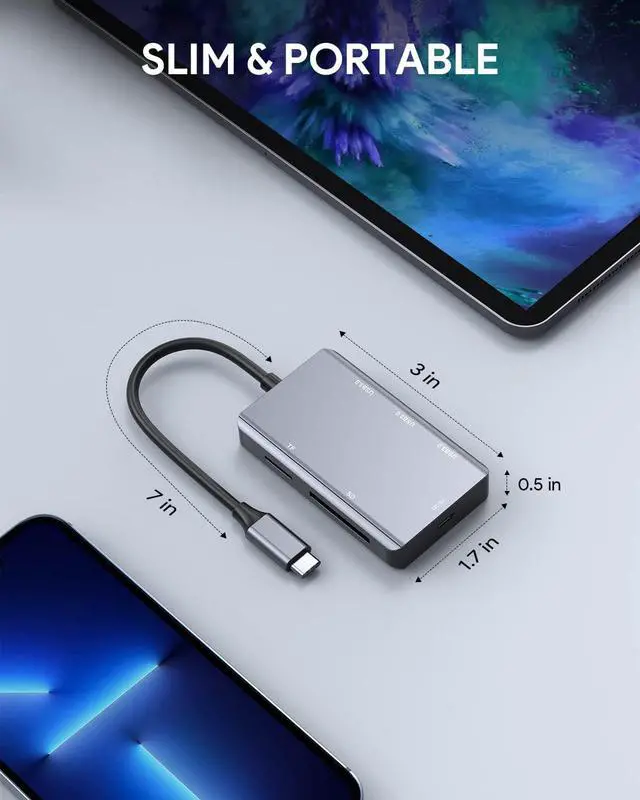 Alt view image 5 of 5 - 5 in 1 USB C Hub, USB C Dongle Multiport Adapter, with SD/TF Card Reader, 5Gbps USB 3.0 Data Ports, Compatible with MacBook Pro Air HP XPS and More
