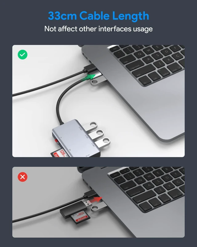 Alt view image 5 of 7 - 5-in-1 USB Hub with 3 x USB3.0, 1 x SD Card Reader, 1 x TF Card Reader, 3-Port USB 3.0 Multi-Card Reader with SD/TF Card Readers Compatible for Windows Mac Linux