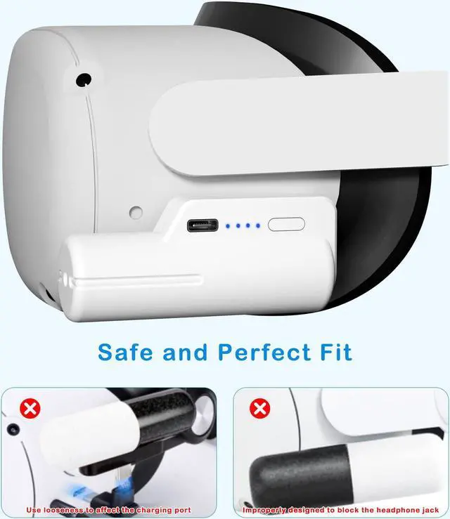 Alt view image 4 of 7 - Battery Pack for Quest 2, 5000mAh Head Strap Battery Pack Compatible with Quest 2 and Quest, Lightweight and Portable VR Extend Power Accessories for Extra 2-4H Playtime