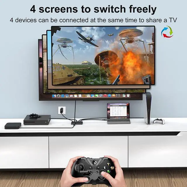 Alt view image 3 of 7 - 4 Port HDMI 2.1 4 in 1out 8K HDMI Switch with IR Remote Ultra HD 8K 8K @60Hz 4K @120Hz High Speed 48Gbps HDR10 3D Directional Converter HDCP2.3 Compatible with Xbox PS-5