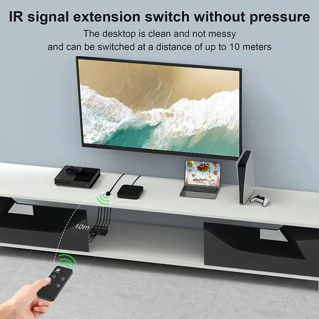 Alt view image 6 of 7 - 4 Port HDMI 2.1 4 in 1out 8K HDMI Switch with IR Remote Ultra HD 8K 8K @60Hz 4K @120Hz High Speed 48Gbps HDR10 3D Directional Converter HDCP2.3 Compatible with Xbox PS-5