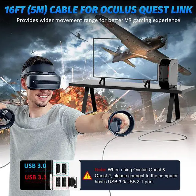Alt view image 2 of 7 - 16Ft / 5M VR Link Cable Compatible with Meta/Oculus Quest 2 Accessories and PC/Steam VR, High Speed PC Data Transfer/Fast Charge Cord, USB 3.0 Type A to USB Type C Cable for VR Headsets and Gaming PC