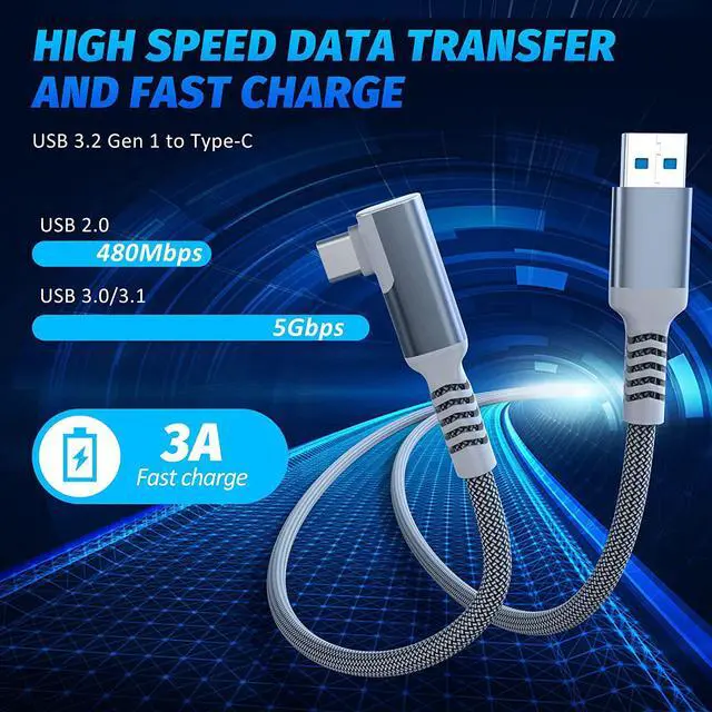 Alt view image 4 of 7 - 16Ft / 5M VR Link Cable Compatible with Meta/Oculus Quest 2 Accessories and PC/Steam VR, High Speed PC Data Transfer/Fast Charge Cord, USB 3.0 Type A to USB Type C Cable for VR Headsets and Gaming PC