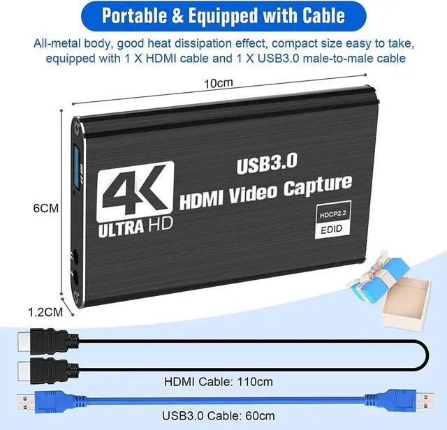 Alt view image 7 of 7 - Capture Card, Video Capture Card 4K 1080P 60FPS, HDMI Capture Card Switch, Game Capture Card USB 3.0 for Live Streaming Video Recording, Screen Capture Device Work with PS4/PC/OBS/DSLR/Camera