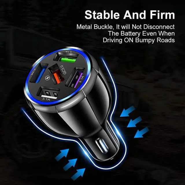 Alt view image 3 of 7 - 5-Port USB Car Charger, QC3.0 Fast Charging 5 USB Car Charger Adapter 15A Smart Shunt Car Phone Charger with Light, Suitable for iPhone & Android,Samsung Galaxy S10 S9 Plus