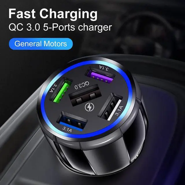 Alt view image 2 of 7 - 5-Port USB Car Charger, QC3.0 Fast Charging 5 USB Car Charger Adapter 15A Smart Shunt Car Phone Charger with Light, Suitable for iPhone & Android,Samsung Galaxy S10 S9 Plus