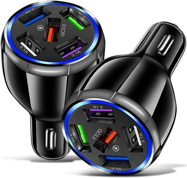 Alt view image 7 of 7 - 5-Port USB Car Charger, QC3.0 Fast Charging 5 USB Car Charger Adapter 15A Smart Shunt Car Phone Charger with Light, Suitable for iPhone & Android,Samsung Galaxy S10 S9 Plus