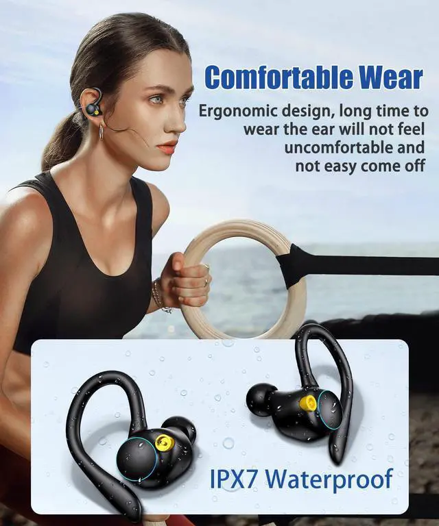 Alt view image 5 of 7 - Bluetooth 5.2 Headphones HD Calls 70Hrs Playtime Ture Wireless Earbuds with Charging Case IPX7 Waterproof Ear Buds Touch Control Over-Ear Earphones with Earhooks for Sports/Running/Work/Gaming