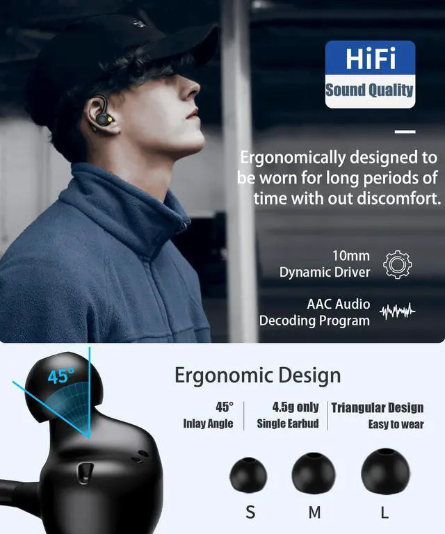 Alt view image 7 of 7 - Bluetooth 5.2 Headphones HD Calls 70Hrs Playtime Ture Wireless Earbuds with Charging Case IPX7 Waterproof Ear Buds Touch Control Over-Ear Earphones with Earhooks for Sports/Running/Work/Gaming