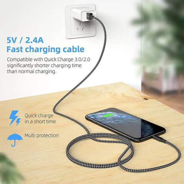 Alt view image 3 of 7 - for iPhone Charger Cable 3Pack 3.3ft/1M, [M-Fi Certified] USB to Light-ning Cable 2022 Upgrade Nylon Braided iPhone Cord Fast Charging Compatible for iPhone 12Pro Max/12Pro/12/11/Pro/X/8 and More