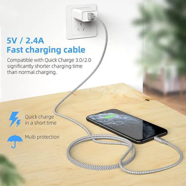 Alt view image 5 of 7 - [M-Fi Certified] Upgrade USB Cable for iPhone Charger [3Pack] 10FT/3M USB Cable Fast Charging Nylon Braided Syncing Long Cord Compatible with iPhone 13/12/11/Pro/XS/Max/XR/X/8/8P/7 and More