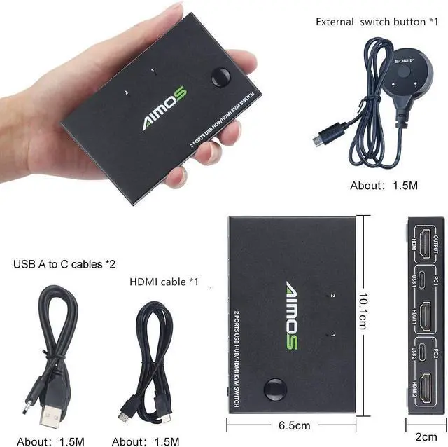 Alt view image 7 of 7 - HDMI KVM Switch For 2 PCs, USB Switch 4K HDMI Switcher Box KVM Switch, 2 In 1 Out For 2 Computers Share Keyboard And Mouse Support 4K@30Hz, With 2 HUB Ports