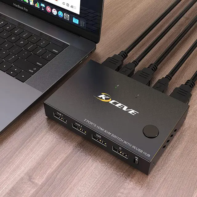 Alt view image 6 of 7 - 2 Ports HDMI KVM Switch, KVM Switch HDMI 2 Port USB 2.0 Switcher Box 2 in 1 Out HDMI Switch for 2 Computers Share Keyboard and Mouse Support 4K @30Hz, with Remote Control and 2 USB 2.0 Cable