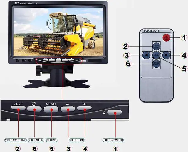 Alt view image 4 of 7 - Backup Camera Monitor 7 Inch Rearview Reversing LCD Monitor, Backup Monitor for car Two Video Input Plug V1/V2 Car Rearview Cameras for RV, Truck, Pickup, Van