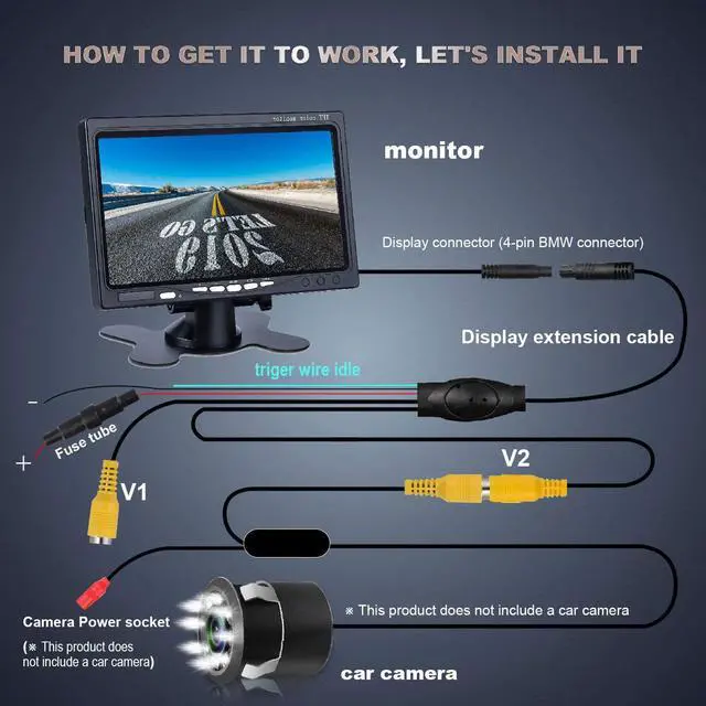 Alt view image 5 of 7 - Backup Camera Monitor 7 Inch Rearview Reversing LCD Monitor, Backup Monitor for car Two Video Input Plug V1/V2 Car Rearview Cameras for RV, Truck, Pickup, Van