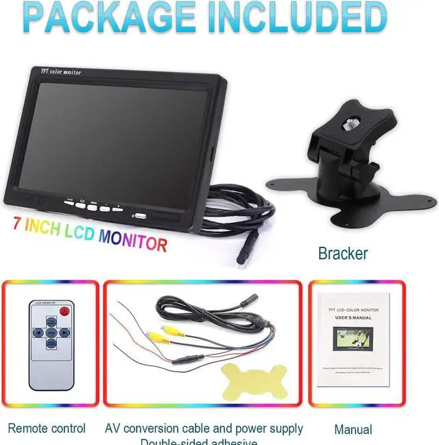 Alt view image 7 of 7 - Backup Camera Monitor 7 Inch Rearview Reversing LCD Monitor, Backup Monitor for car Two Video Input Plug V1/V2 Car Rearview Cameras for RV, Truck, Pickup, Van