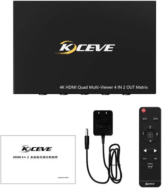 Alt view image 7 of 7 - HDMI Switch Multi-Viewer 4 Ports, 4 in 2 Out HDMI Matrix Switcher with Remote, HDMI Multi-Switcher Support 4K 30Hz, 6 Display Modes for PC/STB/DVD Video Game