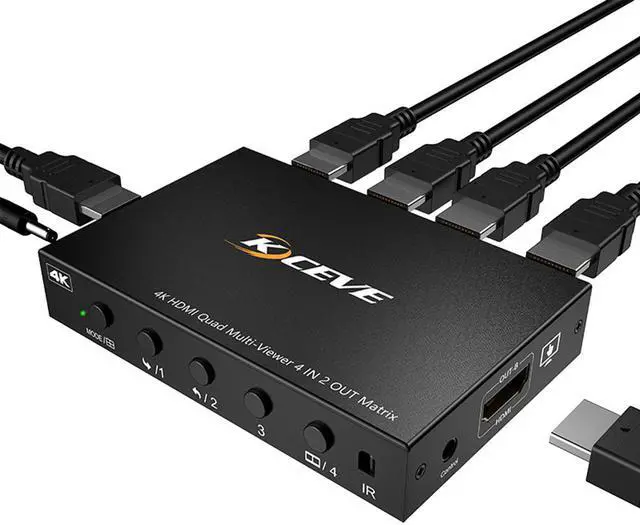Main image of HDMI Switch Multi-Viewer 4 Ports, 4 in 2 Out HDMI Matrix Switcher with Remote, HDMI Multi-Switcher Support 4K 30Hz, 6 Display Modes for PC/STB/DVD Video Game