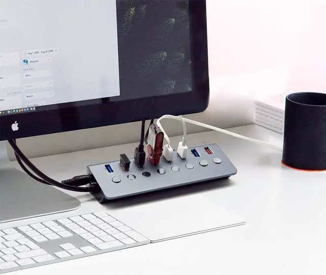 Alt view image 7 of 7 - Powered USB 3.0 Hub 8 Port, External Multiport USB hub 1 Intelligent Charging Port + 7 xUSB 3.0 Data Ports with a Separate On/Off, with 1M Cable 5V/3A Power Supply Adapter, for Laptop Desktop PC etc