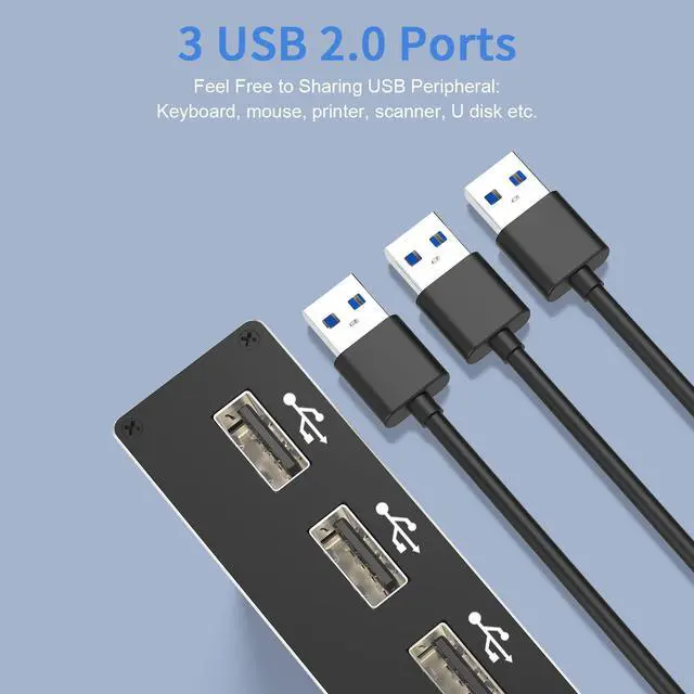 Alt view image 6 of 7 - 2 Port HDMI KVM Switch, USB HDMI Switch 4K, with 3x USB 2.0 Hub, 4K @60Hz 2 in 1 Out HDMI KVM Switch 2 PC 1 Monitor, KVM USB switch, Ultra HD, with 2 USB cables