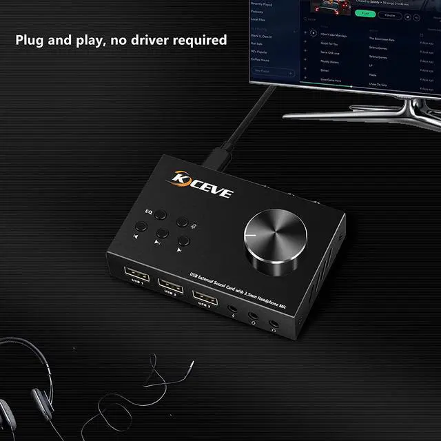 Alt view image 4 of 7 - External Sound Card with Volume Control, Multimedia USB Controller Knob, USB Audio Adapter with 3.5mm Headphone and Microphone Jack, for Windows, Mac, Linux, PC, Laptops, Desktops