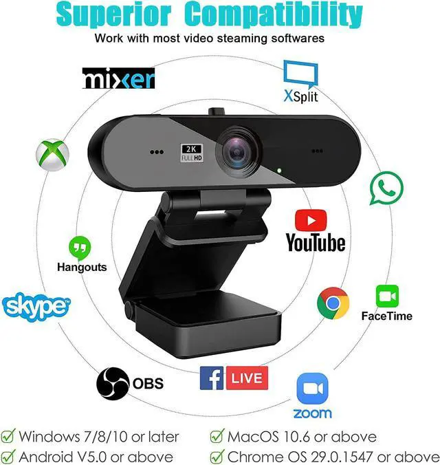 Alt view image 7 of 7 - USB Computer Laptop Webcam 2K 2560x1440P Web Camera Video PC Camera Live Online Teaching USB Webcam for streaming Web Camera with Microphone