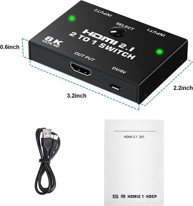Alt view image 7 of 7 - 8K HDMI Switcher - 2 Ports HDMI 2.1 Switcher 2 in 1 Out HDMI Switcher Support 8K @60Hz 4K @120Hz 3D HDR for PS5 PS4 Pro Xbox One X Blue-Ray HDTV Player