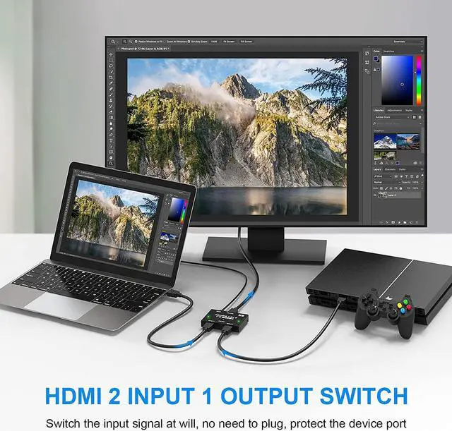 Alt view image 3 of 7 - 8K HDMI Switcher - 2 Ports HDMI 2.1 Switcher 2 in 1 Out HDMI Switcher Support 8K @60Hz 4K @120Hz 3D HDR for PS5 PS4 Pro Xbox One X Blue-Ray HDTV Player