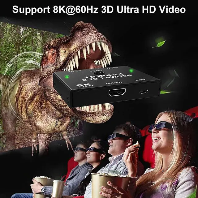 Alt view image 5 of 7 - 8K HDMI Switcher - 2 Ports HDMI 2.1 Switcher 2 in 1 Out HDMI Switcher Support 8K @60Hz 4K @120Hz 3D HDR for PS5 PS4 Pro Xbox One X Blue-Ray HDTV Player