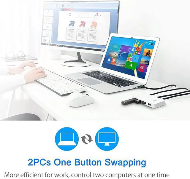 Alt view image 3 of 6 - USB 3.0 KVM Switch Selector 2 in 4 Out, 4 Port 2 Computers Peripheral Switcher Adapter Hub for PC Printer Scanner Mouse Keyboard with One Button Switch Compatible with Windows/Mac/Linux System