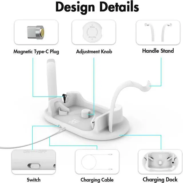 Alt view image 3 of 7 - Charging Dock for Meta Quest 2, VR Headset Charging Station and Charger Port for Meta Quest 2,Fast Charging, with Magnetic USB-C Charging Cable (White)