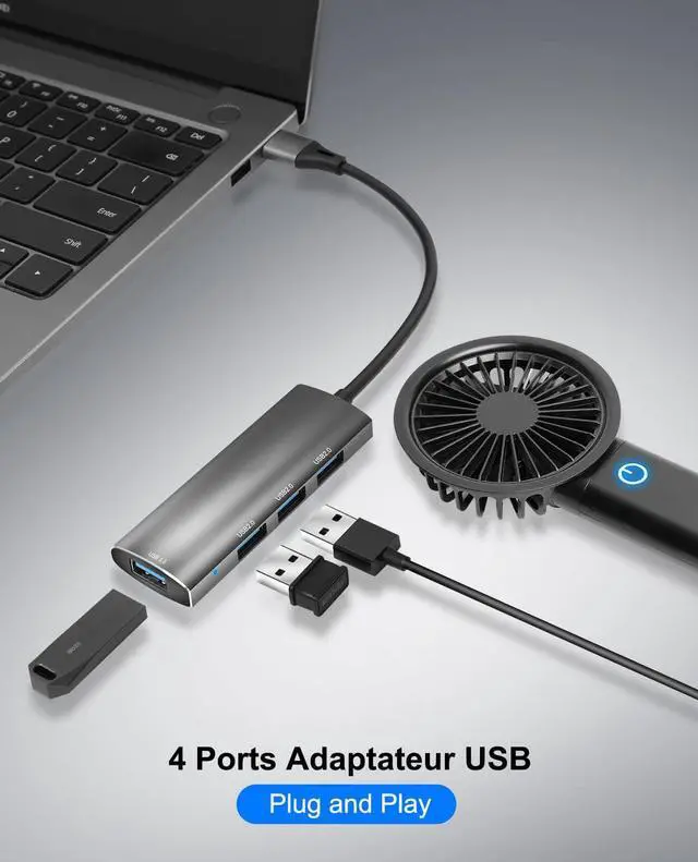 Alt view image 2 of 7 - USB Hub, 4 Port USB 3.0 Hub, with 3x USB 2.0 1x USB3.0, Ultra Slim Portable Data Hub Applicable for Laptop, Desktop PC, USB Flash Drives, Mobile HDD, Mouse, Keyboard, Printer