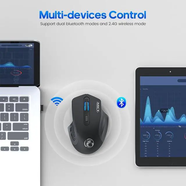 Alt view image 3 of 7 - Bluetooth Wireless Mouse, [2.4G + Bluetooth] Wireless Slient Mouse Rechargeable Mouse with 4 Buttons 1600dpi, Computer Mice Wirless Gaming Mouse Ergonomic Silent Usb Mause Gamer for Laptop PC (Black)