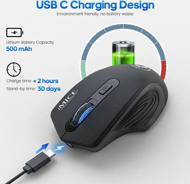 Alt view image 2 of 7 - Bluetooth Wireless Mouse, [2.4G + Bluetooth] Wireless Slient Mouse Rechargeable Mouse with 4 Buttons 1600dpi, Computer Mice Wirless Gaming Mouse Ergonomic Silent Usb Mause Gamer for Laptop PC (Black)