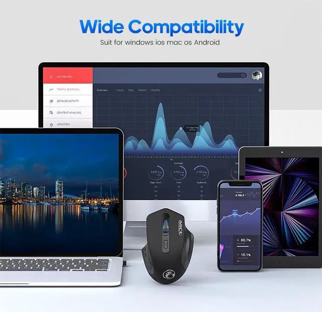 Alt view image 7 of 7 - Bluetooth Wireless Mouse, [2.4G + Bluetooth] Wireless Slient Mouse Rechargeable Mouse with 4 Buttons 1600dpi, Computer Mice Wirless Gaming Mouse Ergonomic Silent Usb Mause Gamer for Laptop PC (Black)