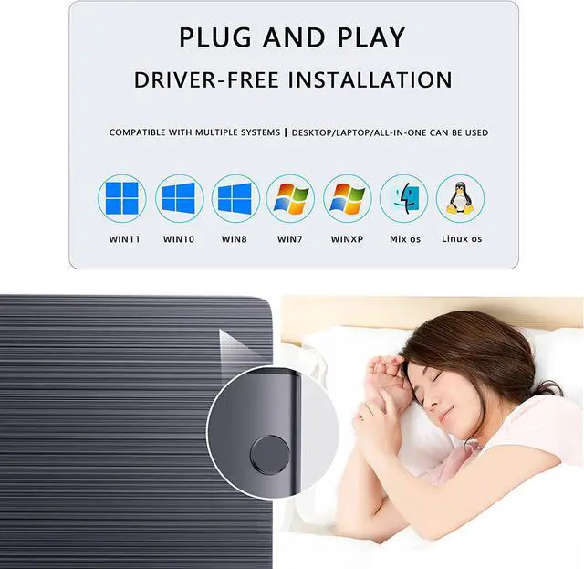 Alt view image 6 of 7 - External Blu-ray CD/DVD Drive, External Blu-ray CD DVD Burner, External DVD CD Drive Portable 3D Blu Ray DVD Burner with USB3.0 and Type-C Port, Suitable for Windows XP/7/8/10 MacOS