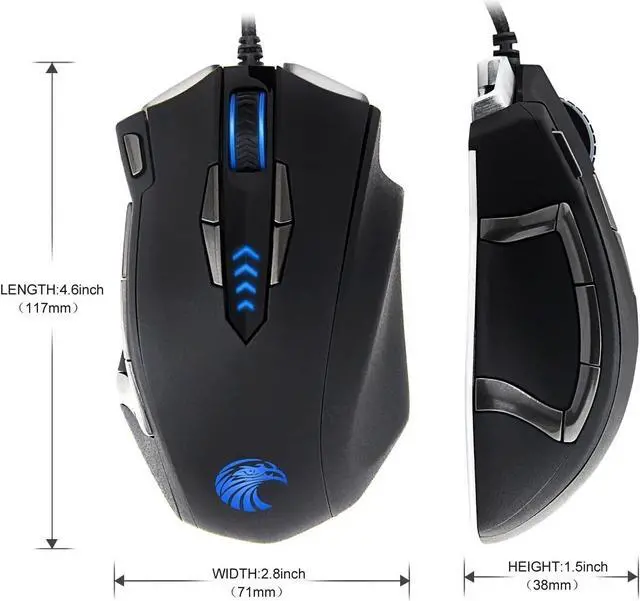 Alt view image 7 of 7 - USB Wired Gaming Mouse, 13 Programmable Buttons (8+5 Side Buttons), RGB LED Backlit, Marco, 10000 DPI Adjustable, Comfortable Grip Ergonomic Optical Gaming Mice with Tunable Weights, Black