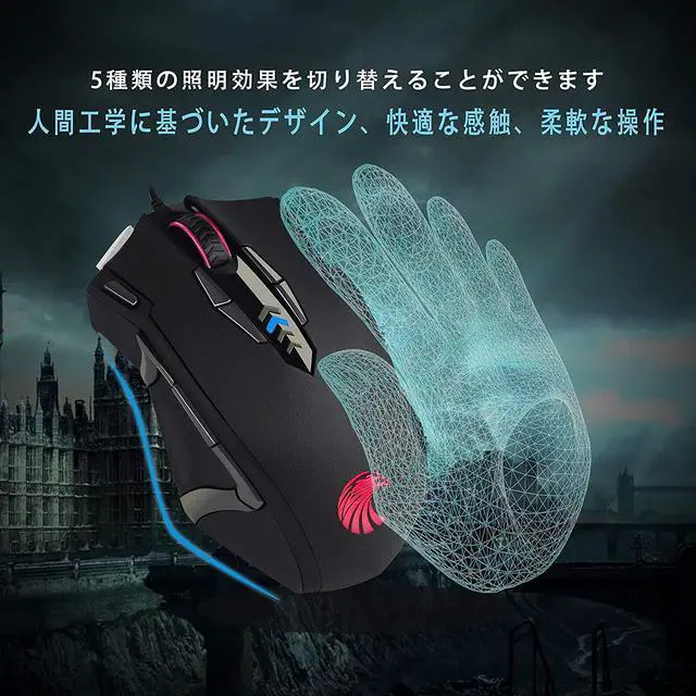 Alt view image 6 of 7 - USB Wired Gaming Mouse, 13 Programmable Buttons (8+5 Side Buttons), RGB LED Backlit, Marco, 10000 DPI Adjustable, Comfortable Grip Ergonomic Optical Gaming Mice with Tunable Weights, Black