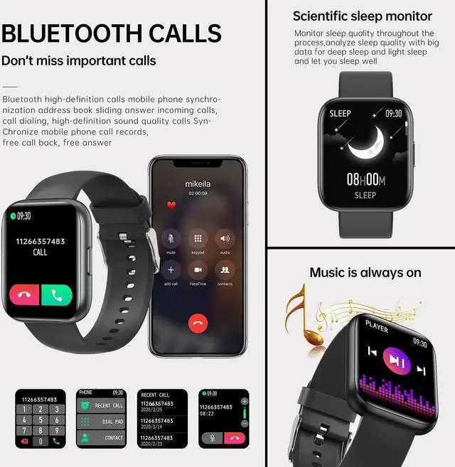 Alt view image 5 of 7 - Smart Watch, New Upgraded 1.81" AMOLED, Split Screen Display, Answer Make Calls, Smartwatch for Men Women iOS Android Smartphones, Blood Oxygen Heart Rate Monitor Fitness Tracker (Black)