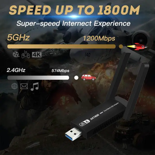 Alt view image 4 of 7 - USB 3.0 WiFi 6 Adapter for PC, 1800Mbps Dual Band 5Dbi Antennas 5.8G/2.4G Computer Network Adapters, USB Wireless Adapter WiFi 6 Card for for Desktop PC Laptop Desktop Support Windows11/10 (Black)