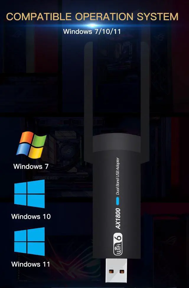 Alt view image 5 of 7 - USB 3.0 WiFi 6 Adapter for PC, 1800Mbps Dual Band 5Dbi Antennas 5.8G/2.4G Computer Network Adapters, USB Wireless Adapter WiFi 6 Card for for Desktop PC Laptop Desktop Support Windows11/10 (Black)