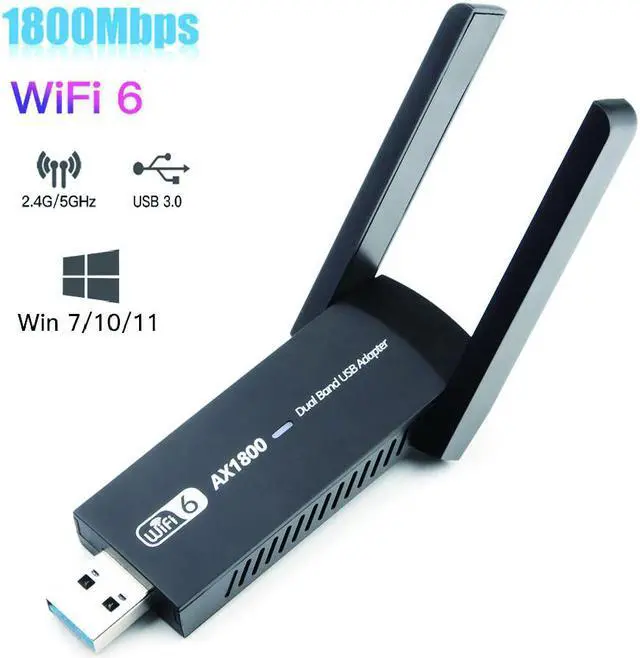Main image of USB 3.0 WiFi 6 Adapter for PC, 1800Mbps Dual Band 5Dbi Antennas 5.8G/2.4G Computer Network Adapters, USB Wireless Adapter WiFi 6 Card for for Desktop PC Laptop Desktop Support Windows11/10 (Black)