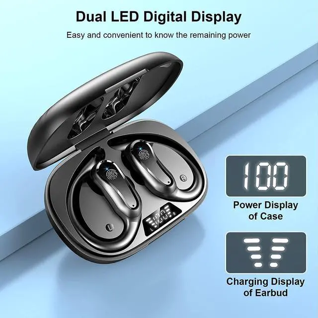 Alt view image 3 of 7 - Ture Wireless Earbud, Bluetooth 5.1 Headphones with Dual LED Digital Display 42Hrs Playtime, IP7 Super Waterproof Running Headset with Earhooks Stereo Sound Wireless Earphones with Mic (Black)